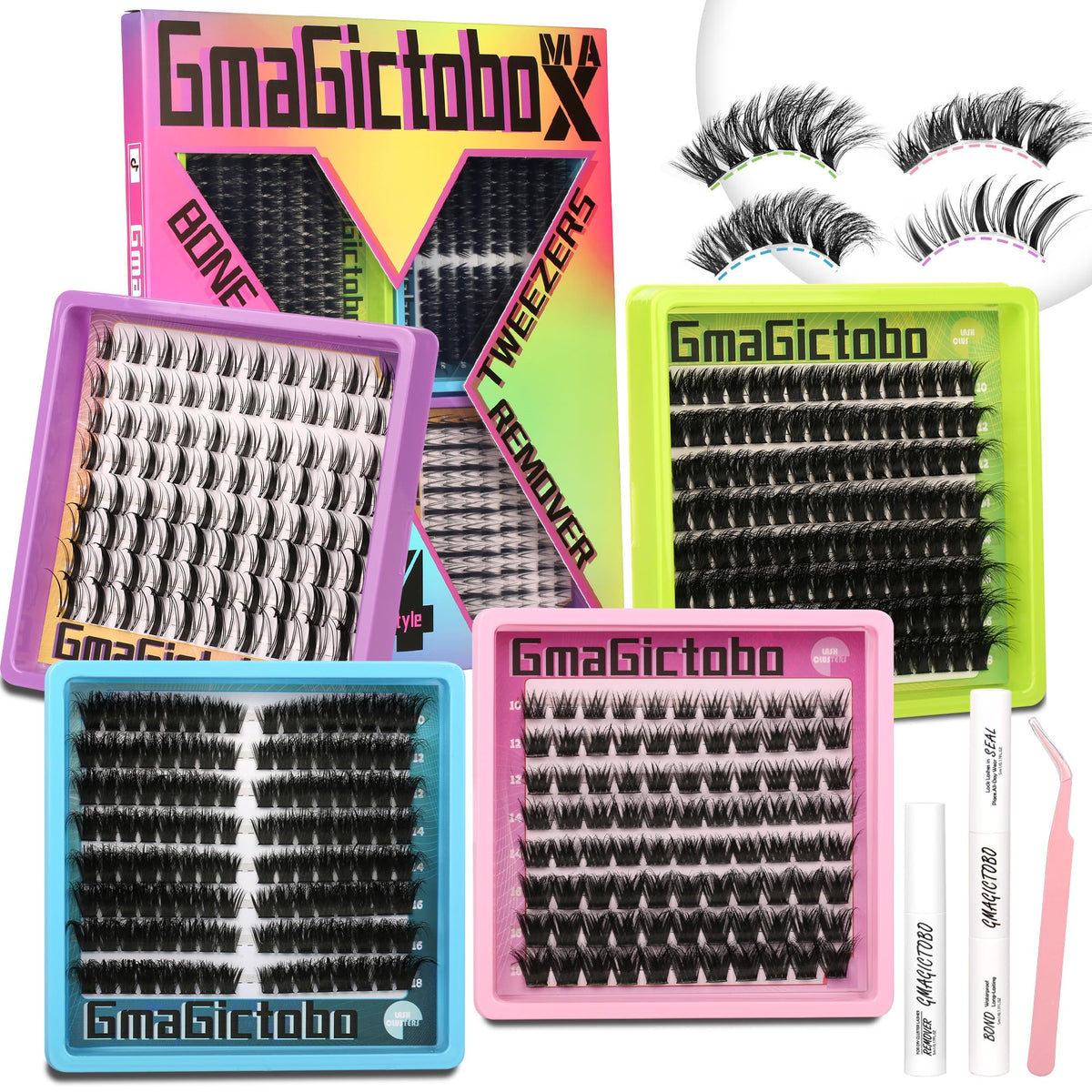 Gmagictobo lash clusters kit contents for DIY eyelash looks.