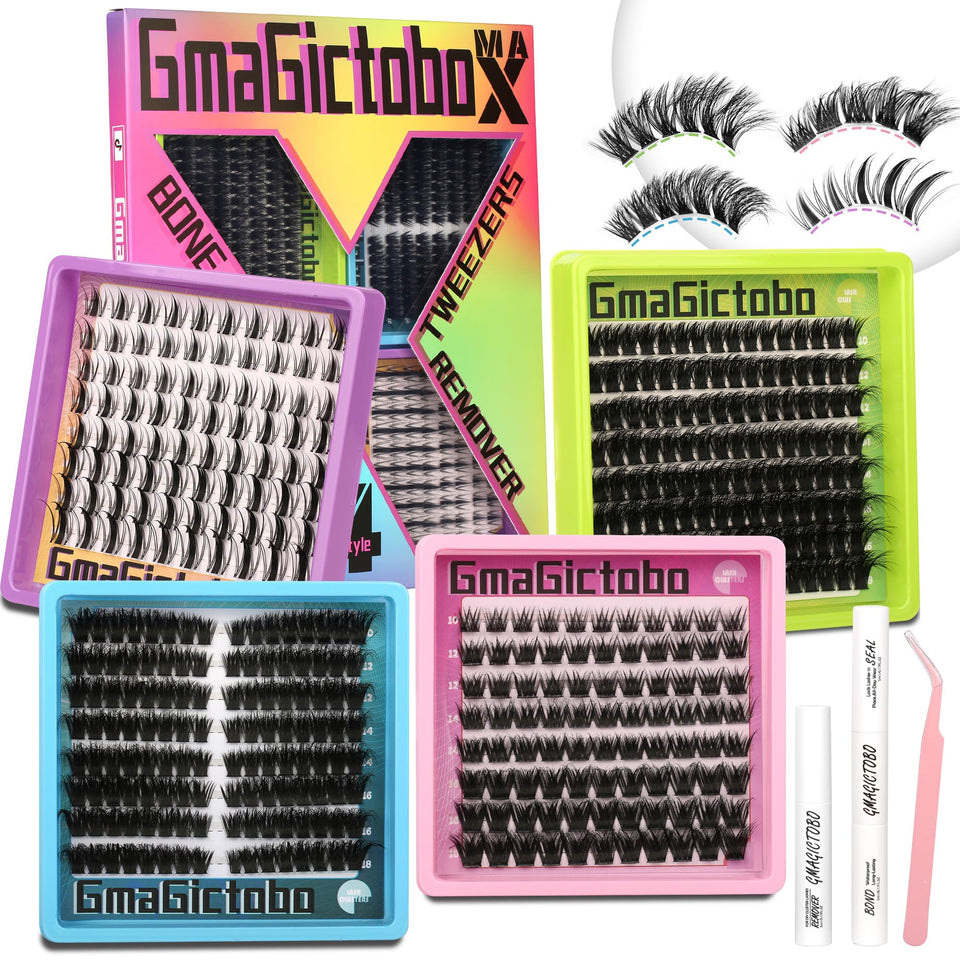 Gmagictobo lash clusters kit contents for DIY eyelash looks.