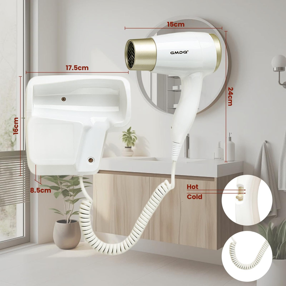 GMDQ wall-mount includes screws and adhesive for flexible installation options