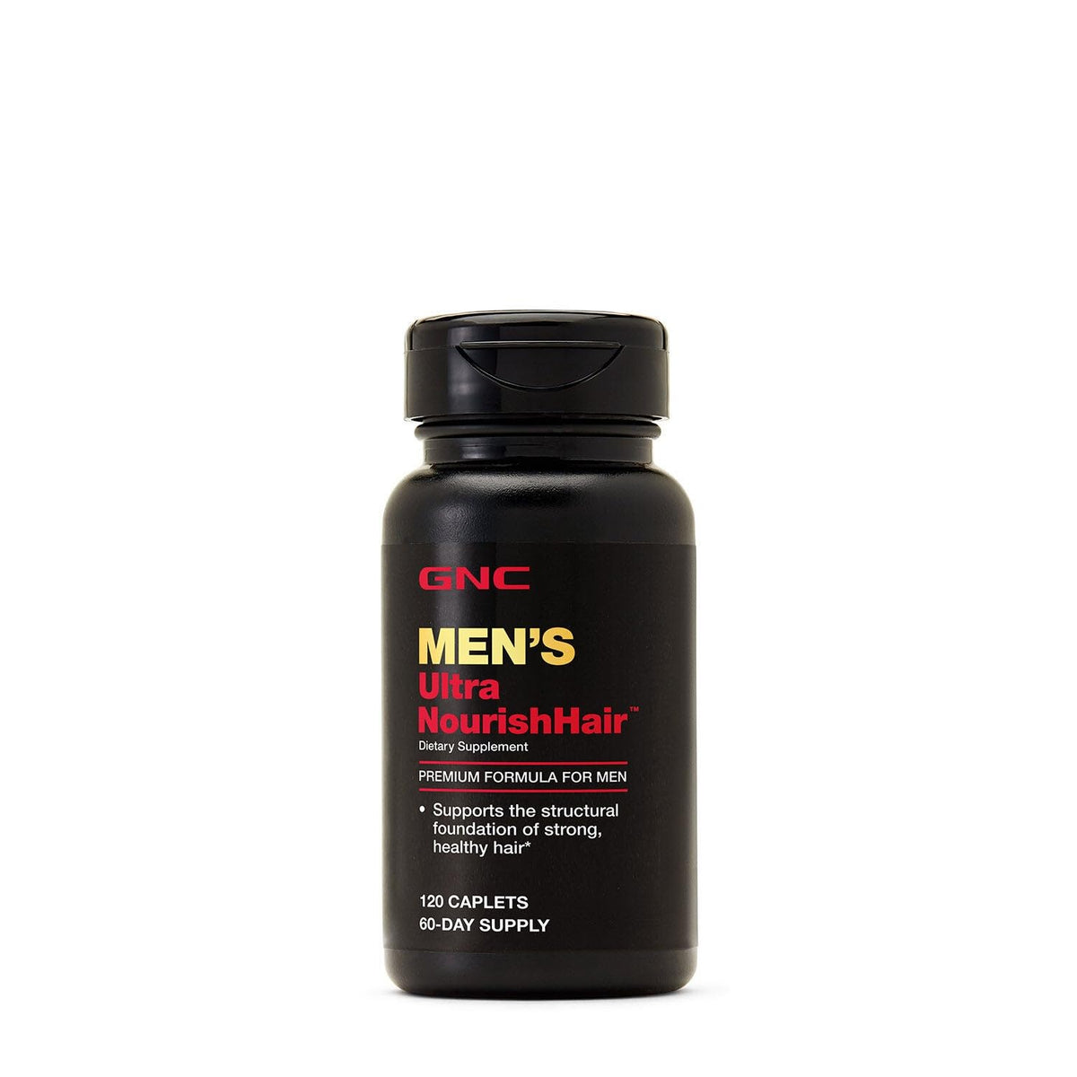 GNC NourishHair packaging label emphasizes gluten-free formula