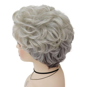 GNIMEGIL short gray wig for seniors ensemble look suitable for parties and cosplay.