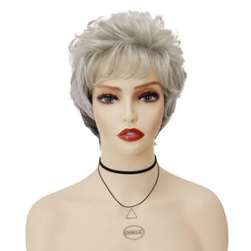 GNIMEGIL short gray wig for seniors front view shows natural-looking volume.