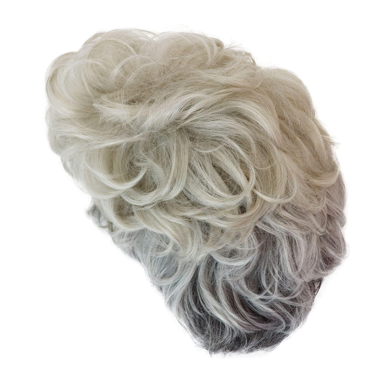 GNIMEGIL short gray wig for seniors includes wig cap and tattoo stickers.