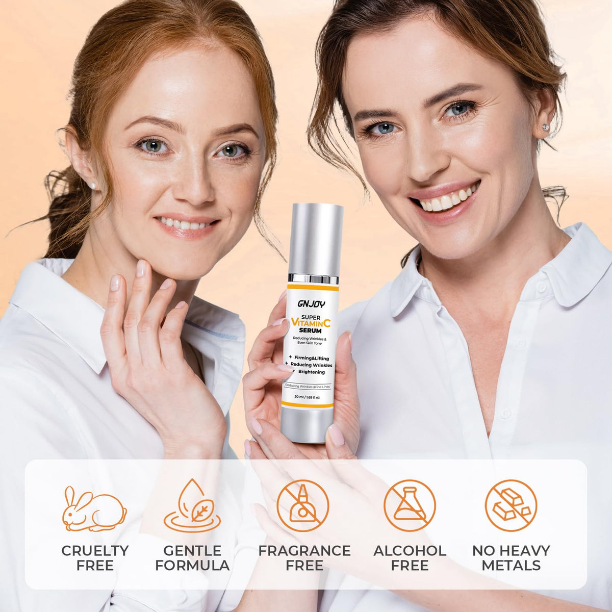 GNJOY Vitamin C Serum amber bottle conveys premium skincare formulation.