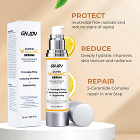 GNJOY Vitamin C Serum face application on skin demonstrates lightweight, non-sticky finish.