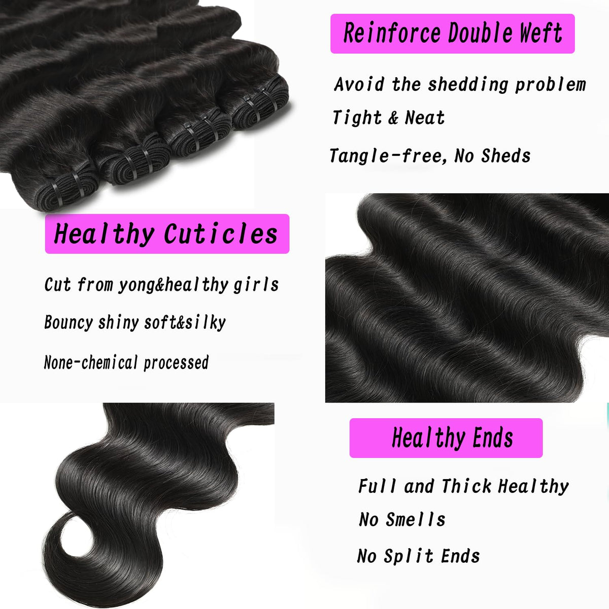 GNVO 12A body wave bundles 20 inches, rich texture for voluminous looks