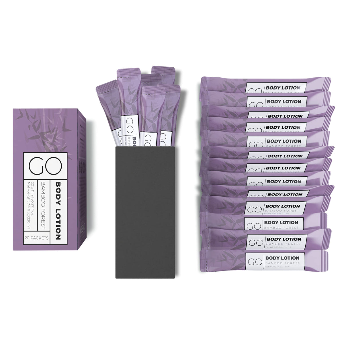 Go Essentials travel size lotion packets in a compact container for on-the-go hydration.