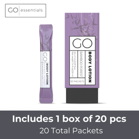 Go Essentials lotion packets in a gym bag ready for quick hand and body hydration.