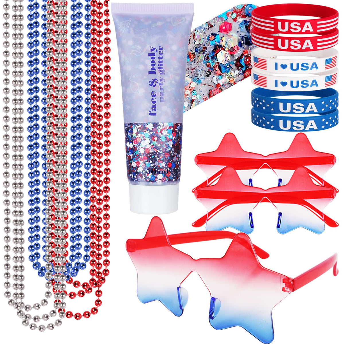 Go Ho red white blue face glitter gel adds festive sparkle on skin