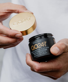 GO247 Grooming Cream applied to dry hair provides natural finish and frizz control.
