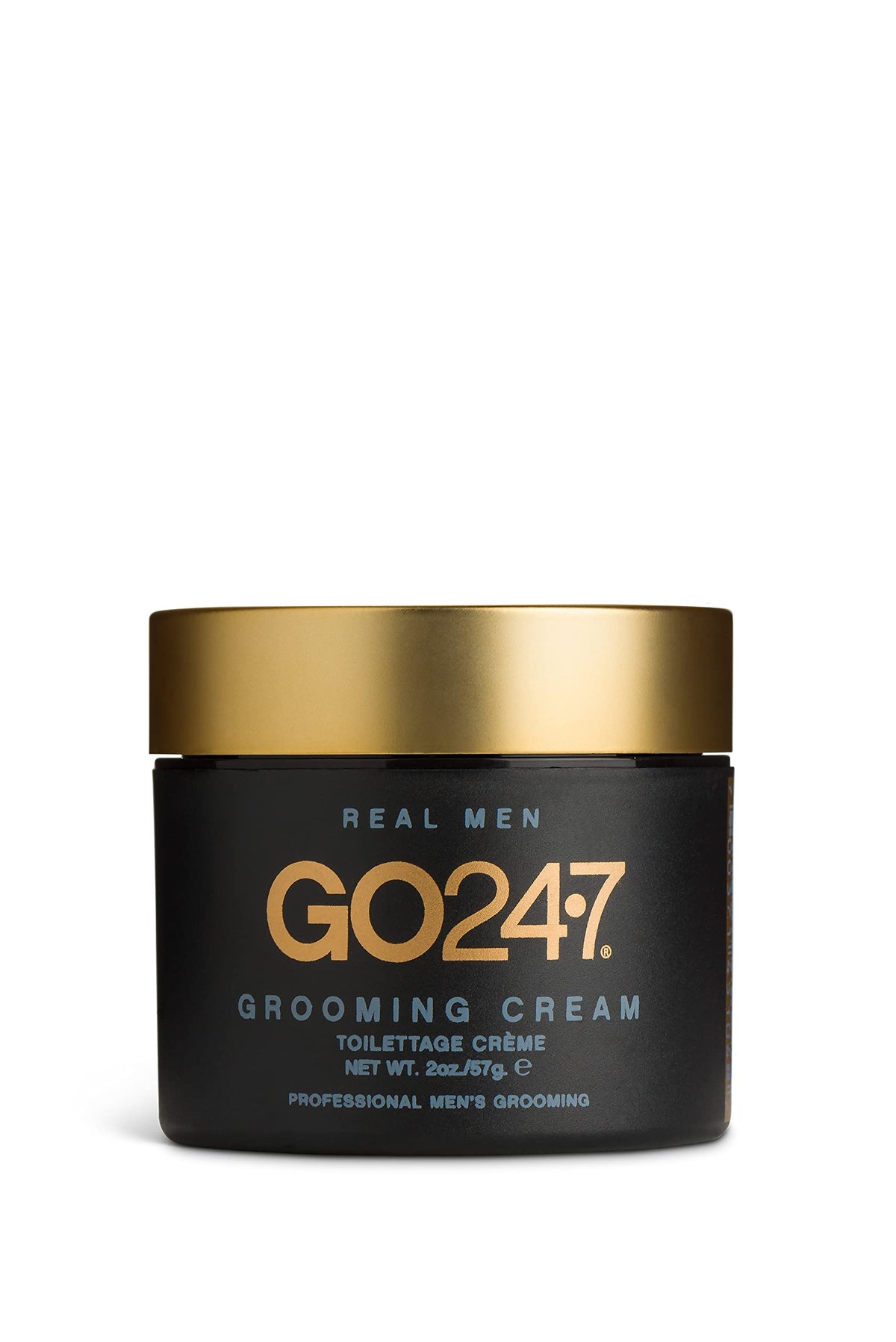 GO247 Grooming Cream jar open reveals smooth texture for flexible hold.