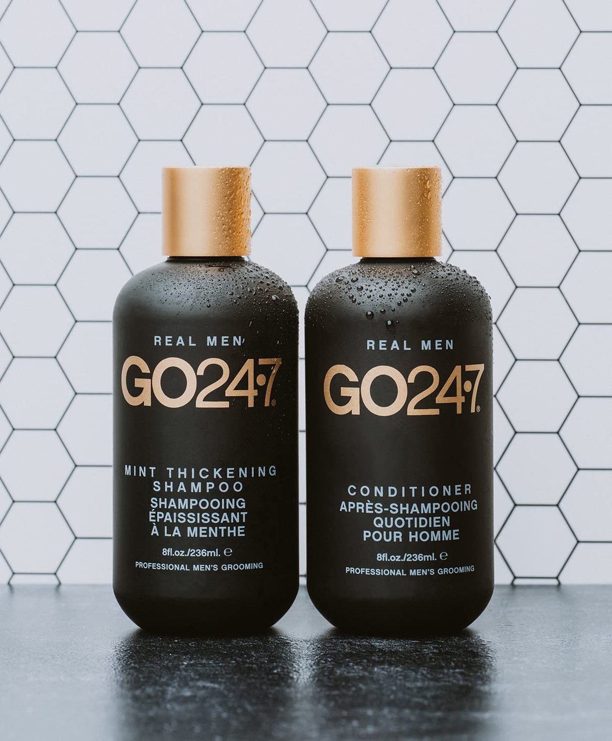 GO247 Mint Thickening Shampoo professional size bottle shown for home salon use.