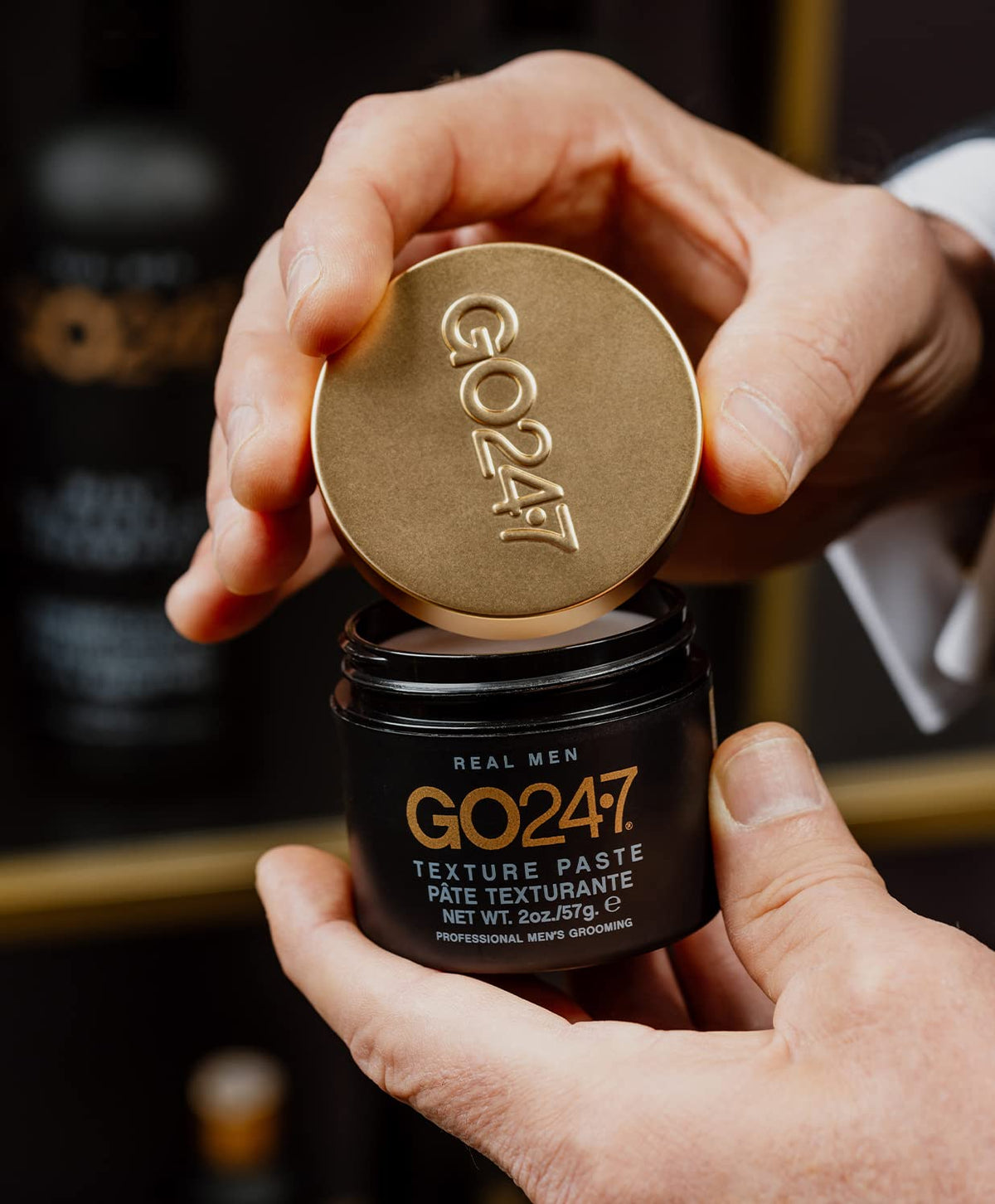 GO247 Texture Paste application on hair showing wet or dry use