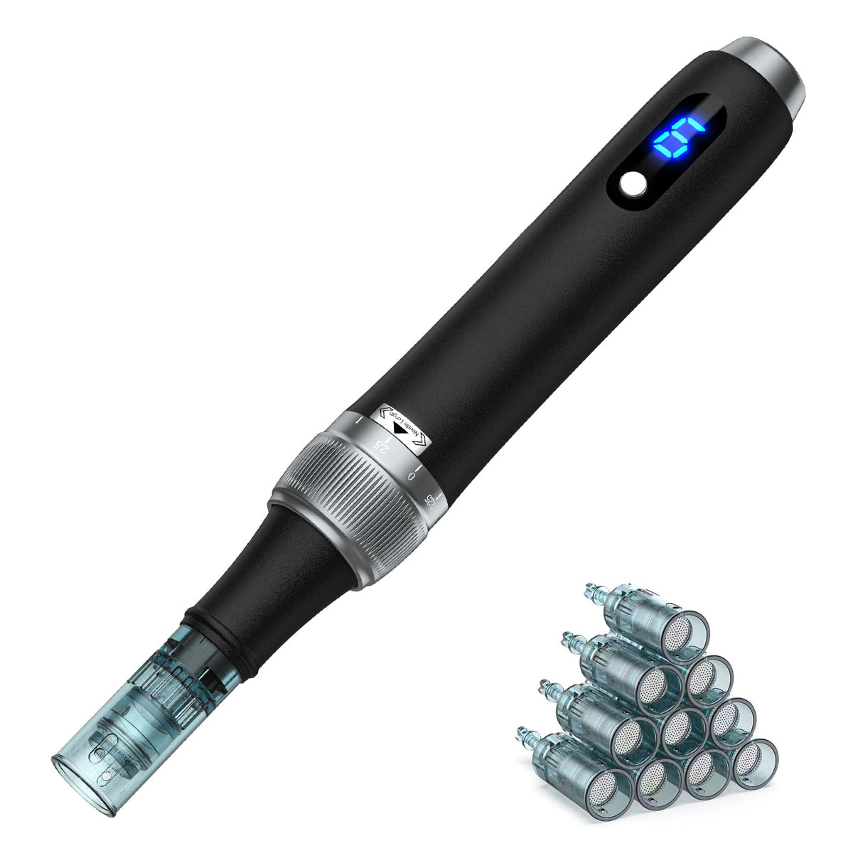 Goanpebl derma roller pen close-up, beginner-friendly at-home skincare tool.