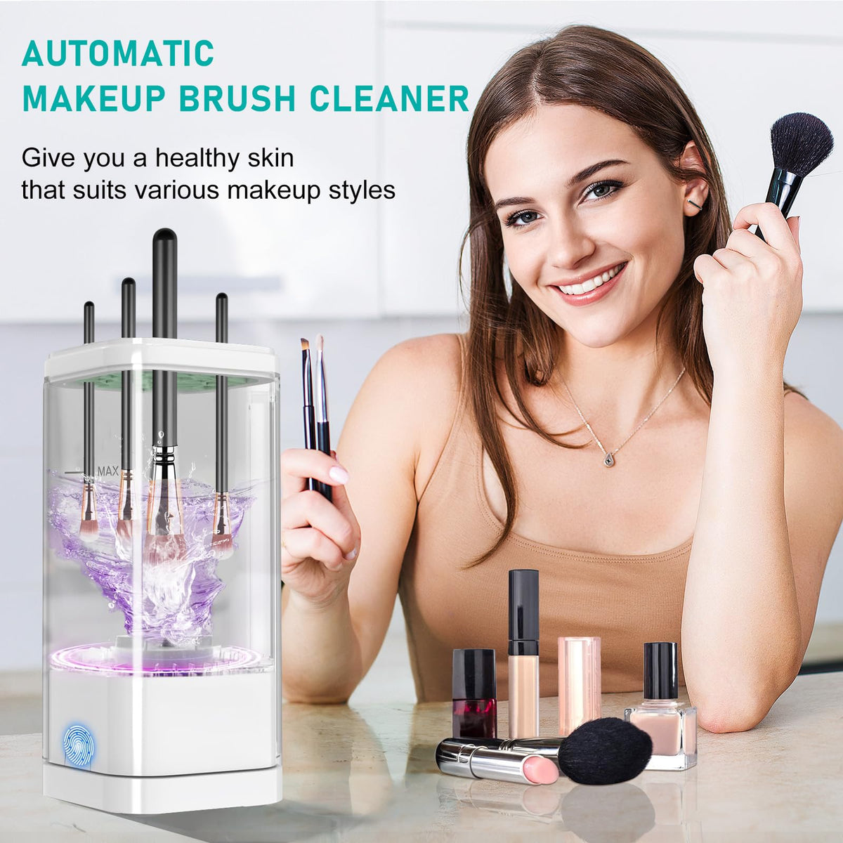 Goanpebl brush cleaner with dryer holder for dry, ready-to-use brushes.