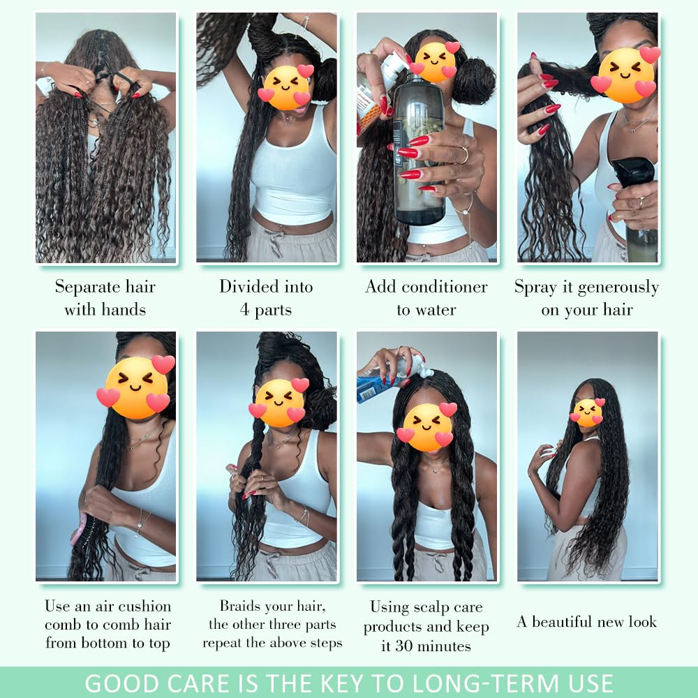 Goday Boho Braiding care tips setup demonstrates storage steps.