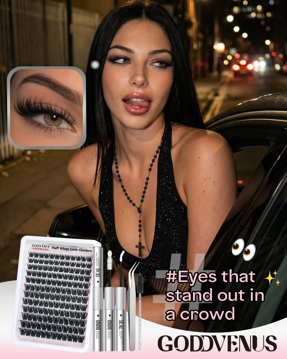 Goddvenus 144 pcs lash clusters for versatile DIY lash extensions at home.