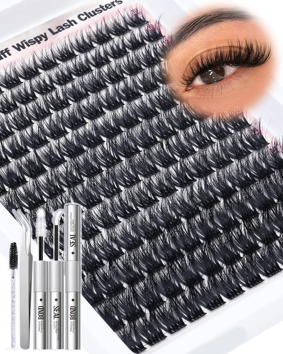 Goddvenus D Curl fluffy clusters kit for dramatic yet natural-looking lashes at home.