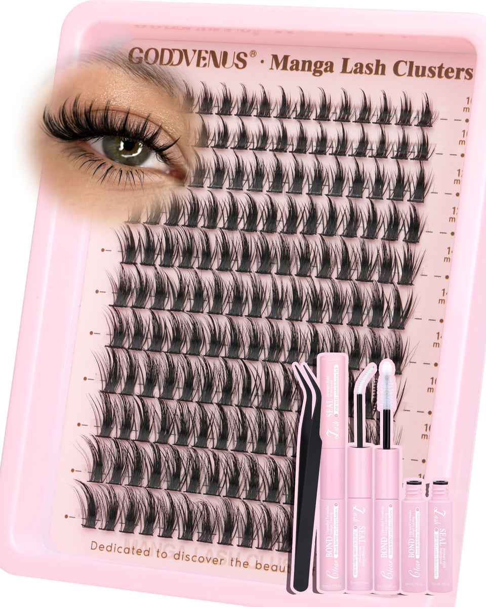 Goddvenus Fluffy Manga Lash Clusters Kit closeup, plush texture for natural look
