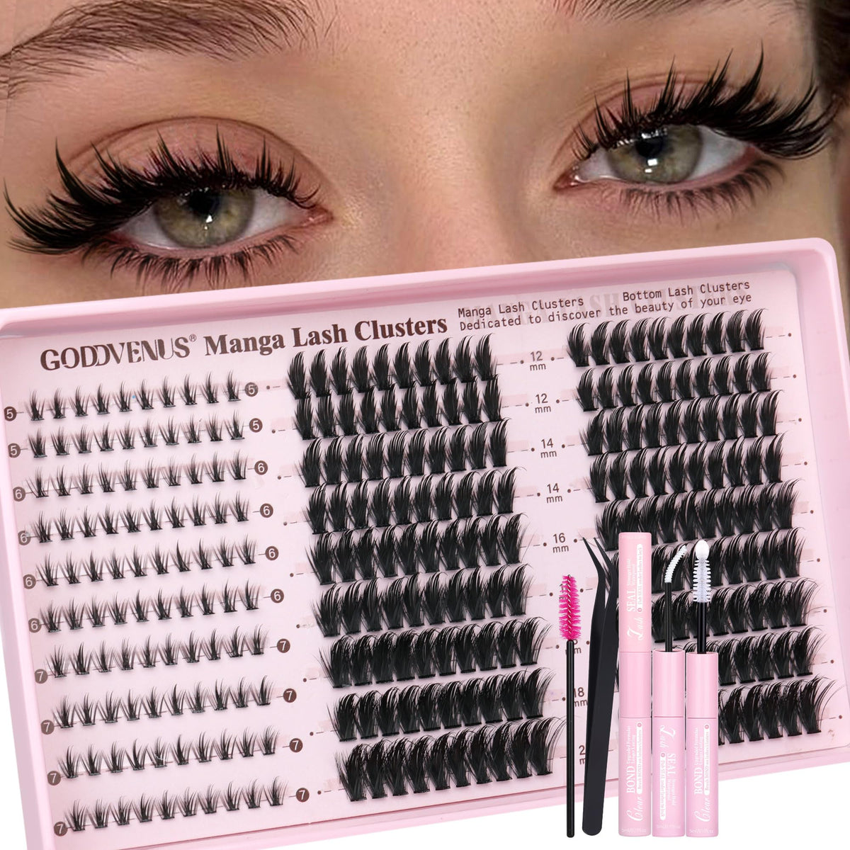 Goddvenus manga lash clusters kit top lashes for a full, natural look.