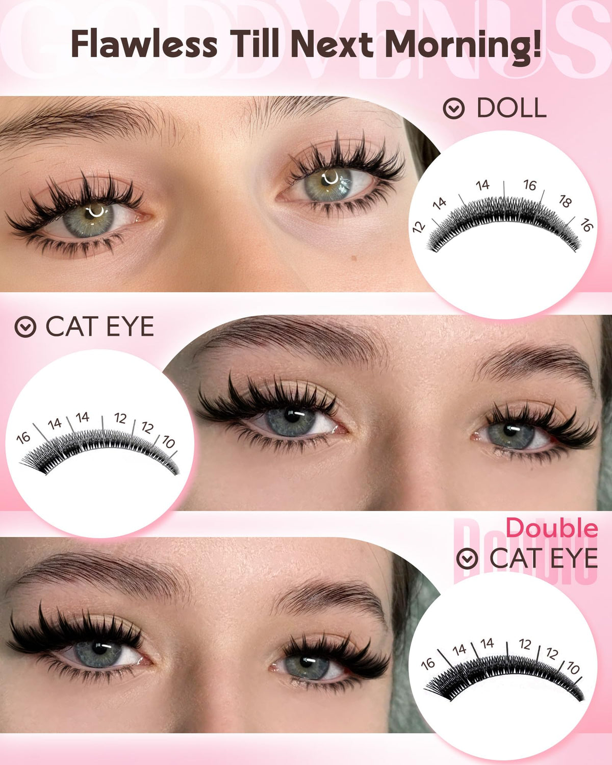 Goddvenus spiky wispy lash clusters create defined manga-inspired eyes.