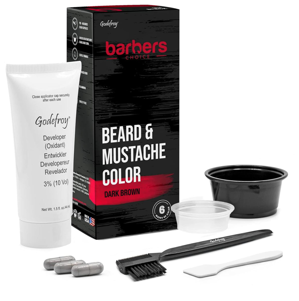 Godefroy Barbers Choice dye capsules for precise color results.