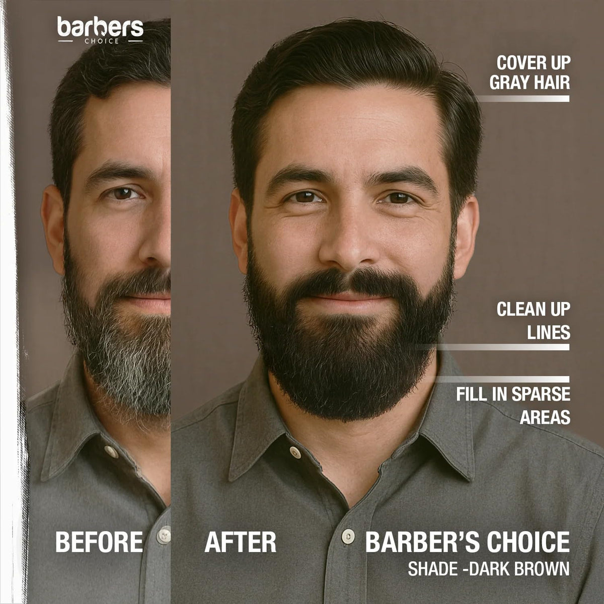 Godefroy Barbers Choice dark brown shade on beard.