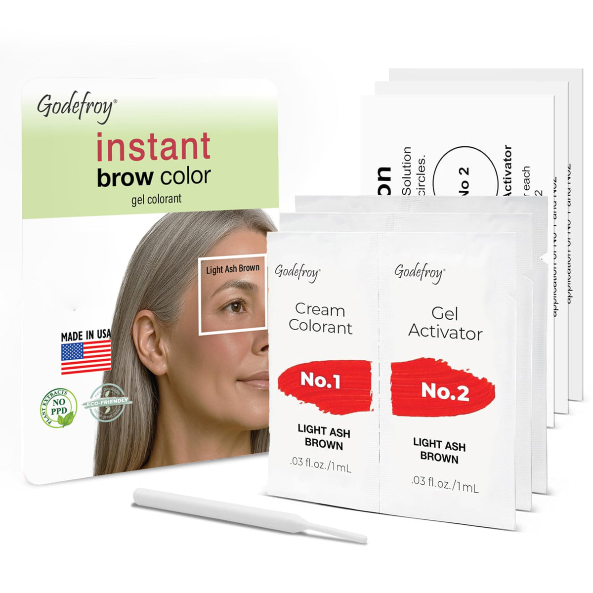 Godefroy brow color three-applications pack for quick, mess-free brow touch-ups.
