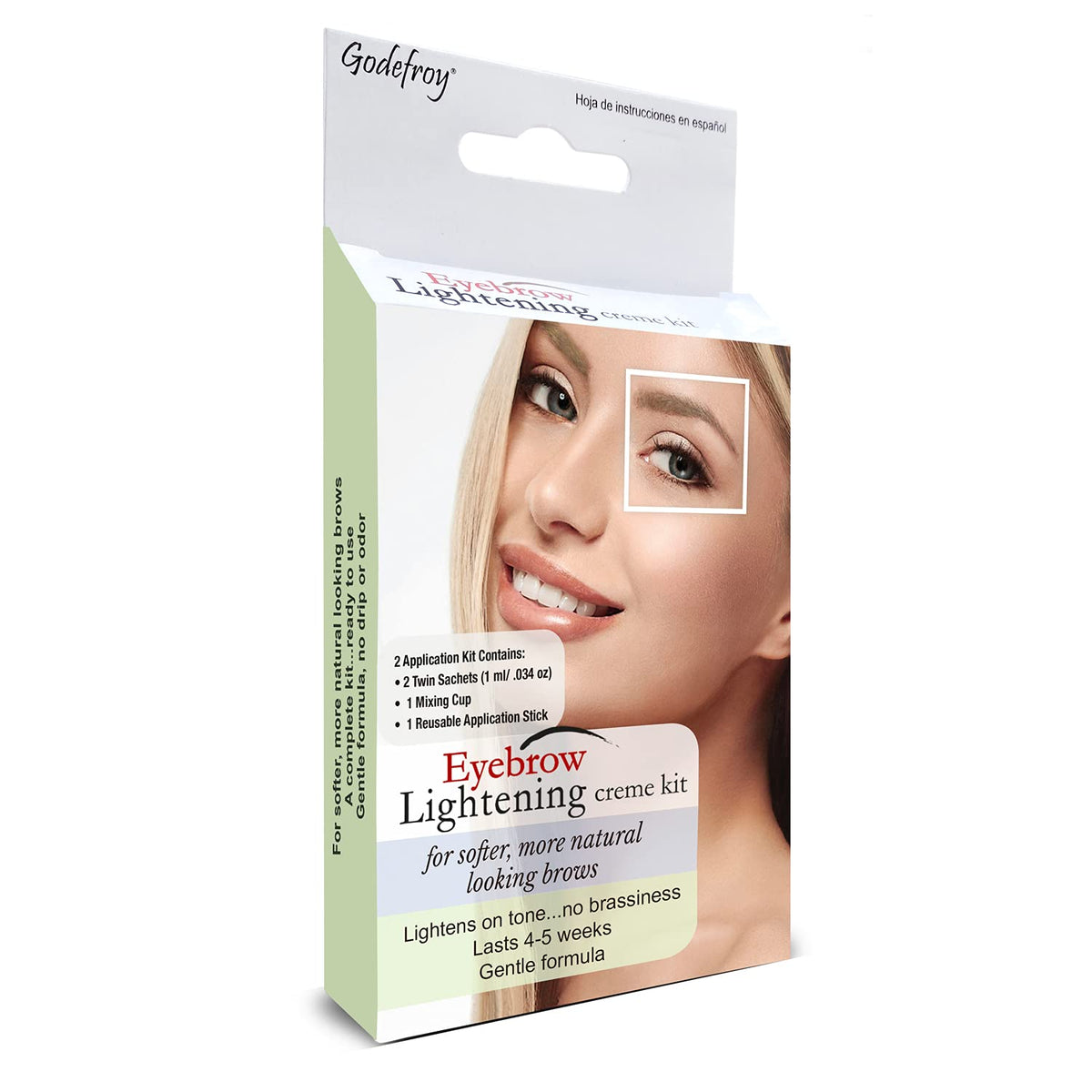 Godefroy eyebrow lightening cream kit box for at-home brow lightening.
