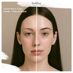 Godefroy brow color swatch on brow close-up showing rich shade