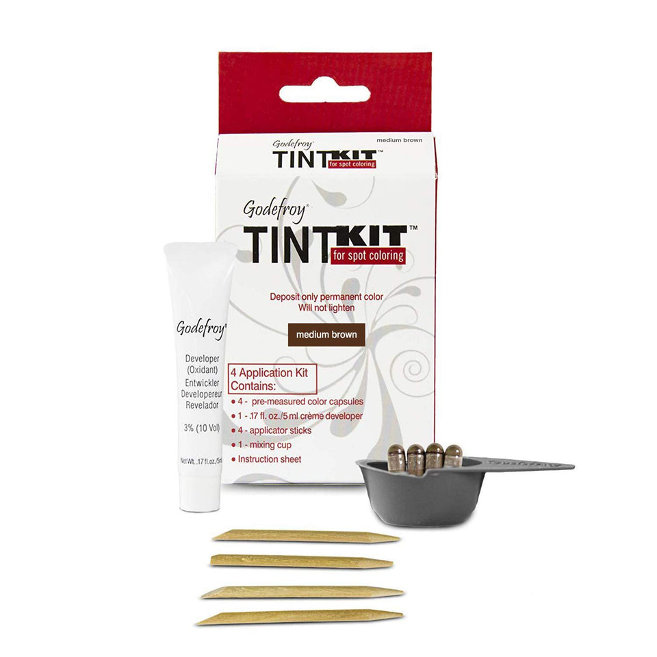 Godefroy root touch-up medium brown tube application for quick root color