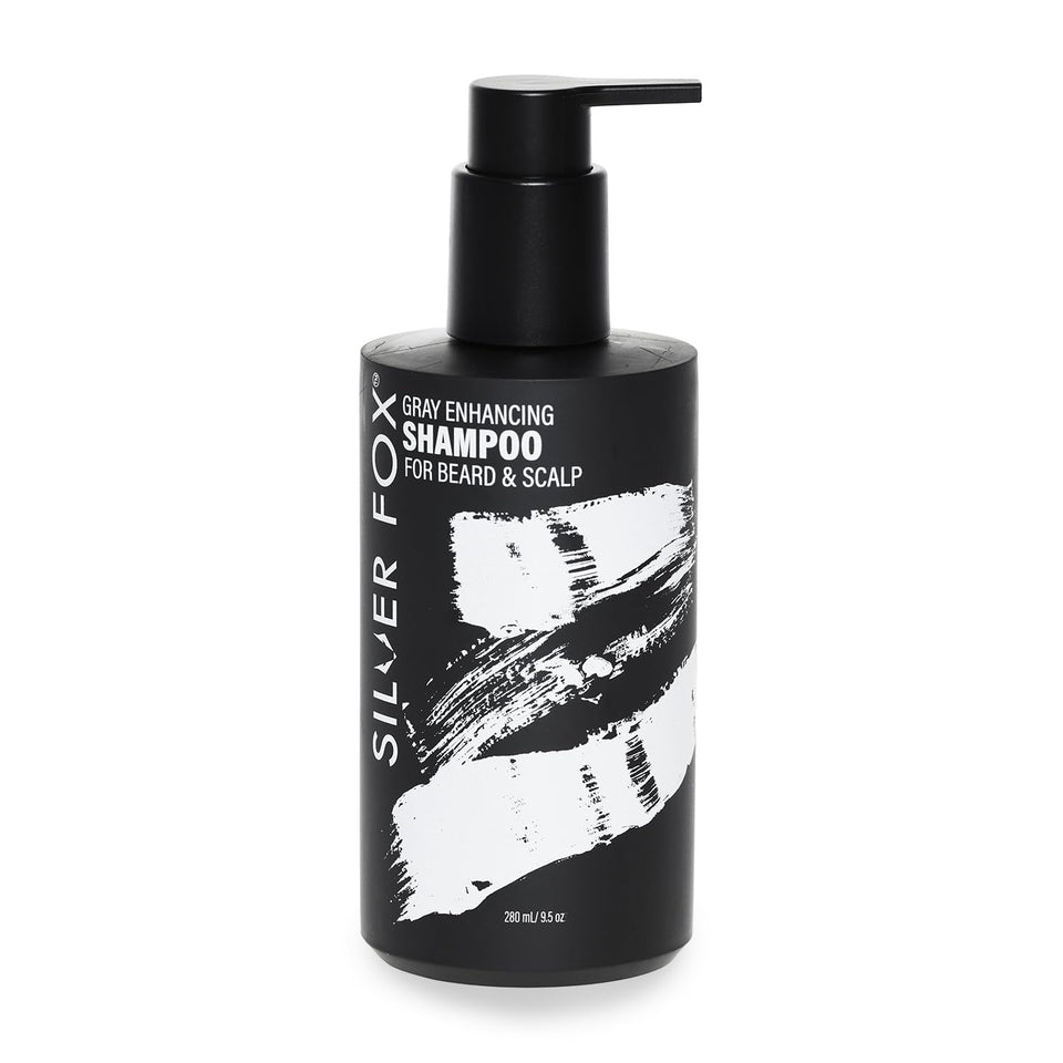 Godefroy Silver Fox Shampoo bottle shown for gray hair maintenance and dual-use grooming.