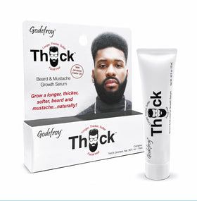 Godefroy Thick Beard Serum bottle for ethnic facial hair care and nourishment.