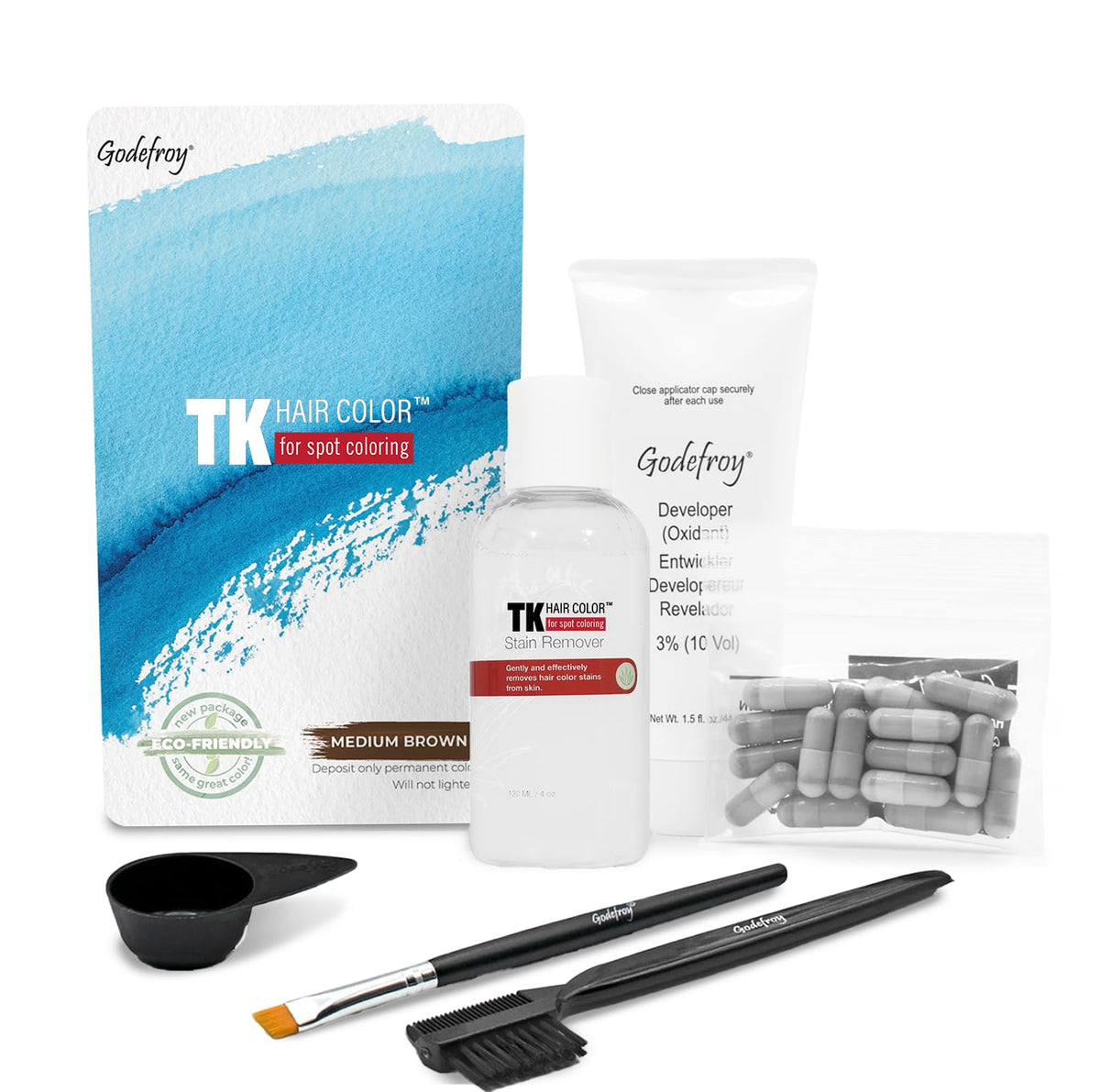 Godefroy TK20 hair color application demonstrates precise gray root coverage at home.