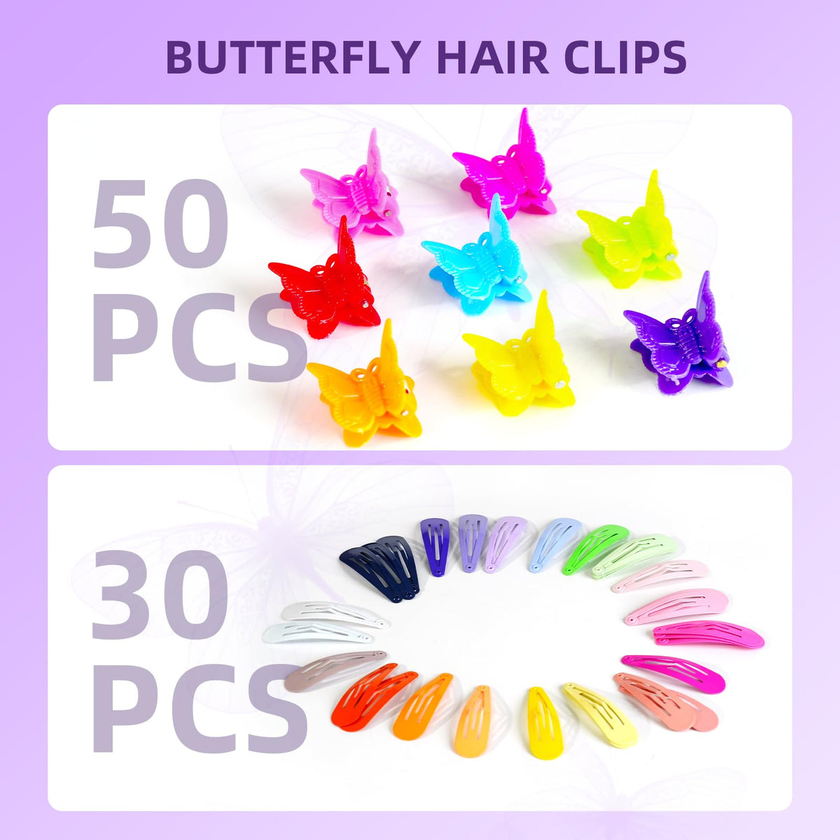 Goffing butterfly clips add color while securing small sections.
