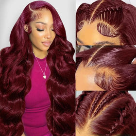 GOFWARD 99j burgundy body wave wig with pre-plucked baby hair for natural edges