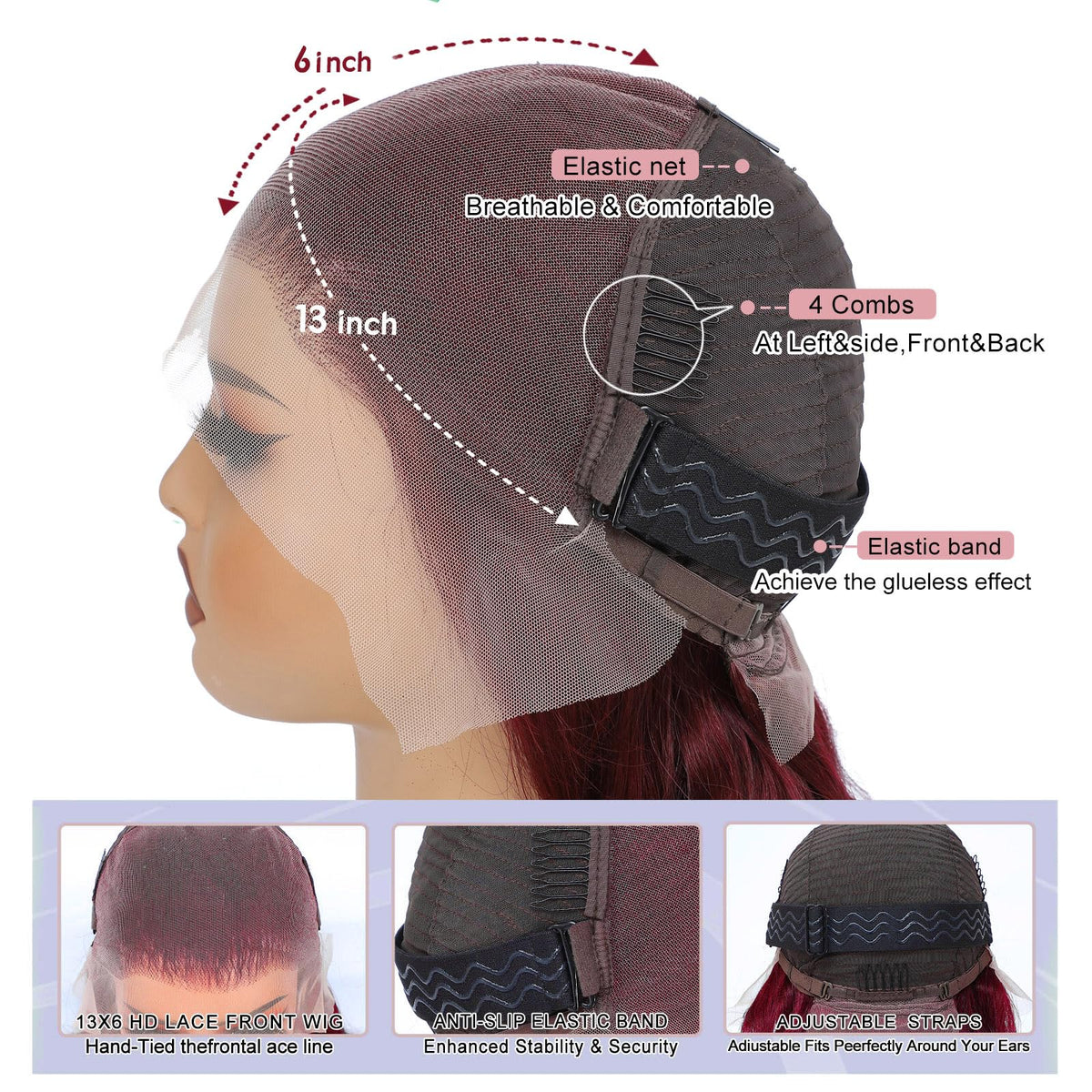 GOFWARD glueless lace front wig with adjustable straps for secure fit