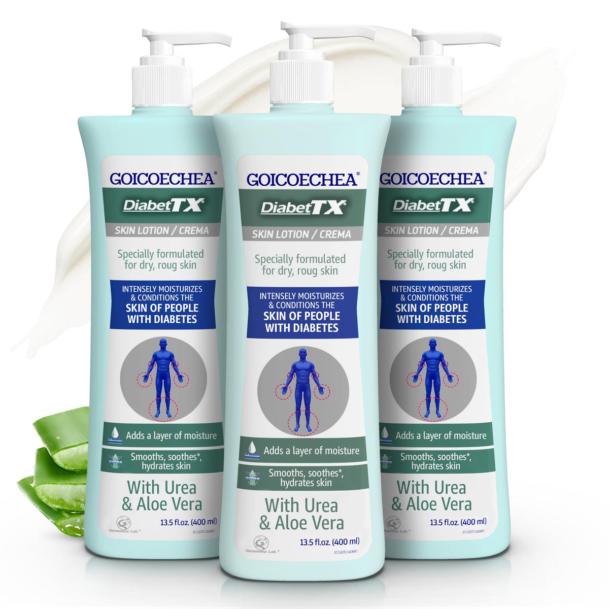 Goicoechea Diabet TX lotion bottle front showing fragrance-free hydration