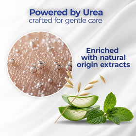 Lotion on legs and feet delivering smooth, comfortable dryness relief