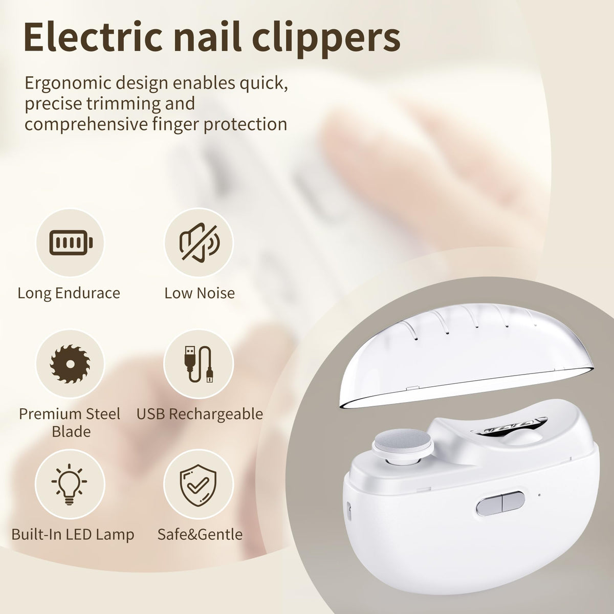 Goinfos Nail Clipper with two speed controls for delicate and tough nails