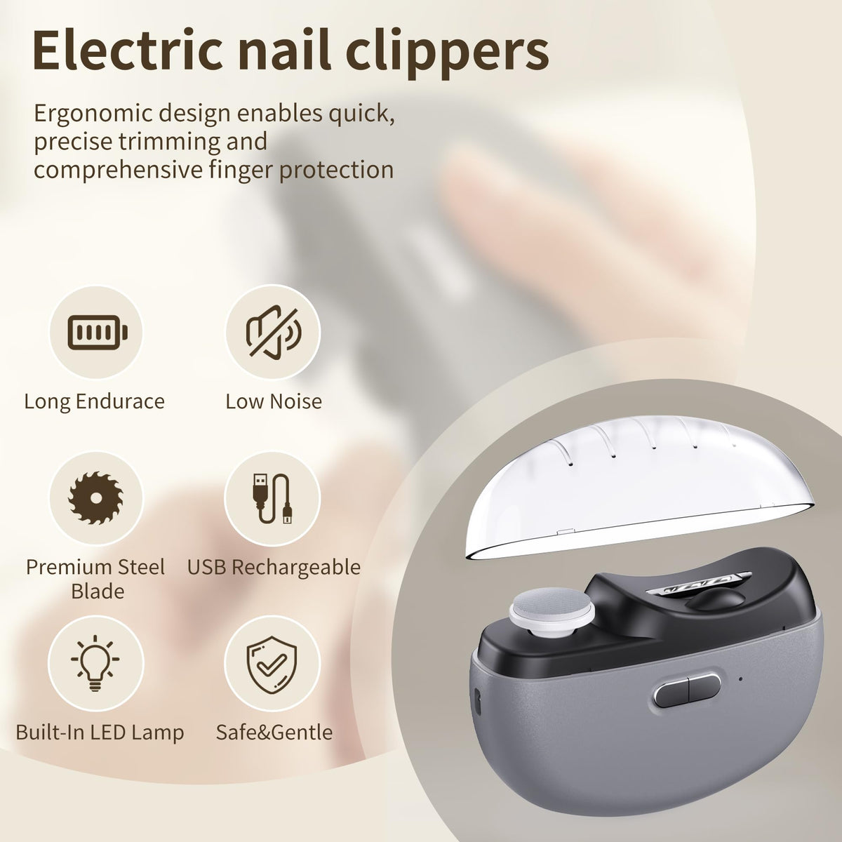 Goinfos nail clipper with debris catcher keeps surfaces clean.
