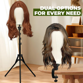 Goiple adjustable wig stand height at eye level for comfortable styling