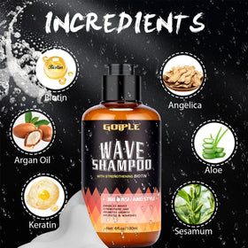 Goiple biotin shampoo close-up showing fortifying ingredients for stronger hair.