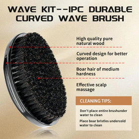 Goiple curved 360 wave brush shows dense boar bristles for even texture training.