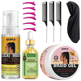 Goiple Extra Hold Braid Mousse bottle shows smooth texture for lasting braids.