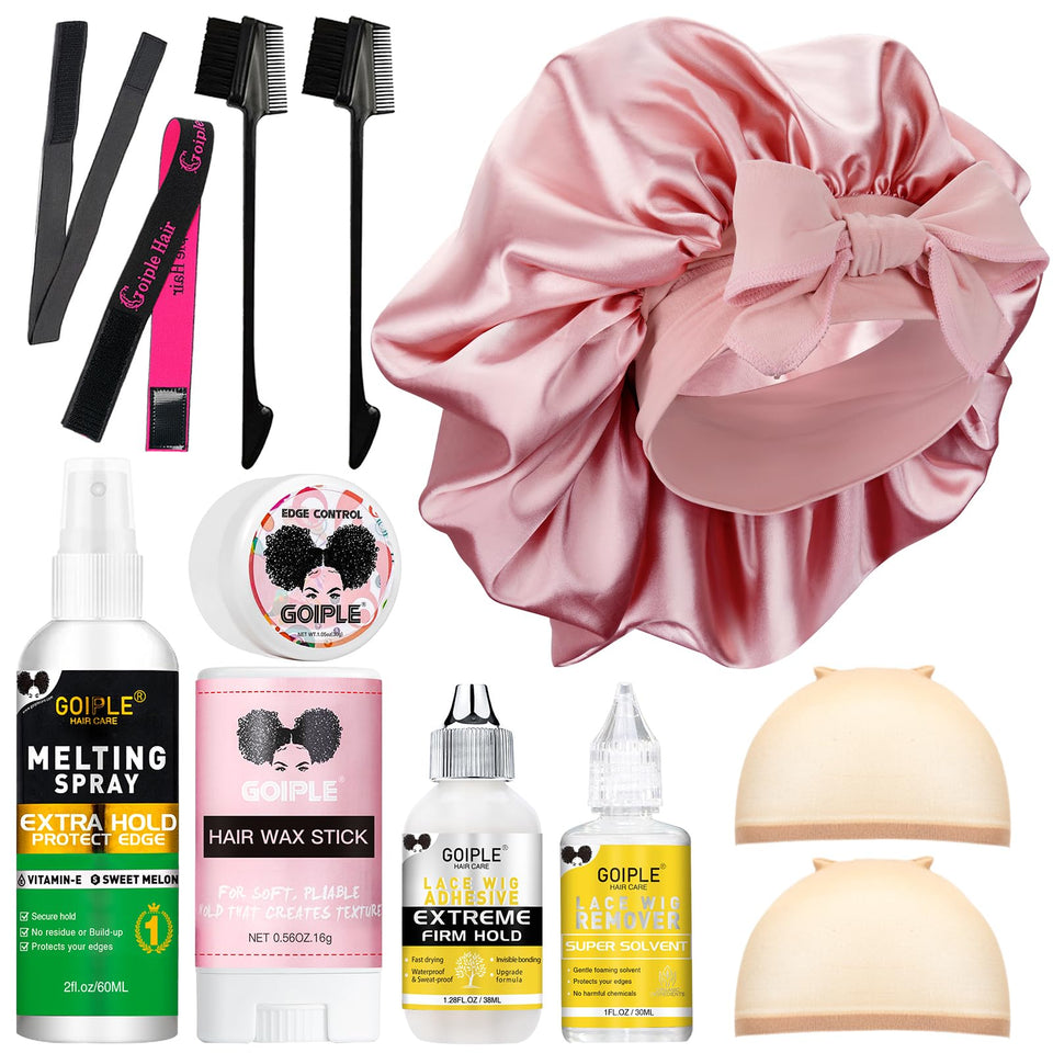 Goiple lace wig glue kit adhesive shows secure, natural lace melt for day-long wear
