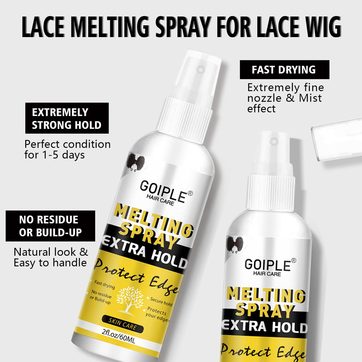 Goiple melting spray securing lace fronts for a natural seamless look