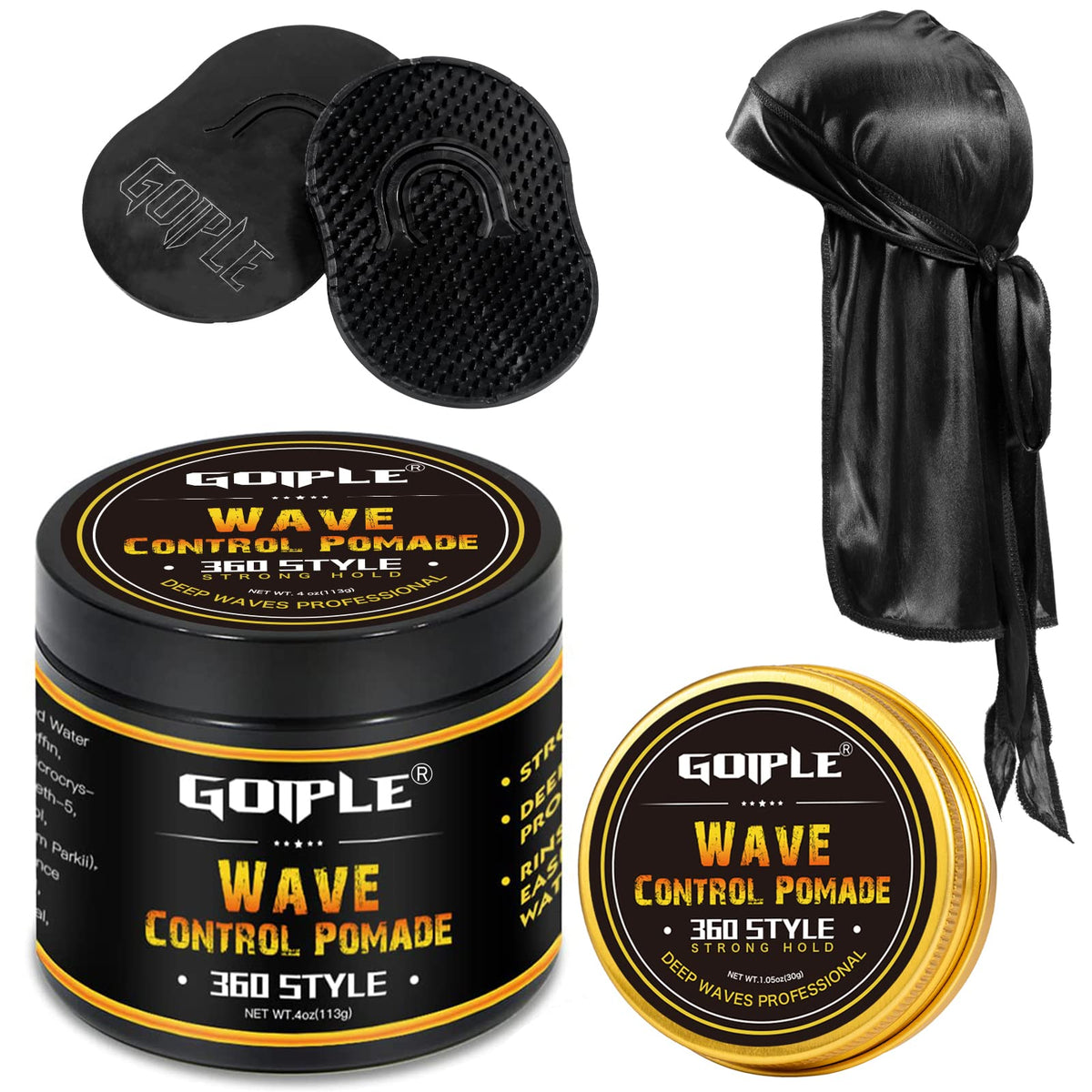 Goiple natural wave pomade 4oz bottle showing strong hold and shine.
