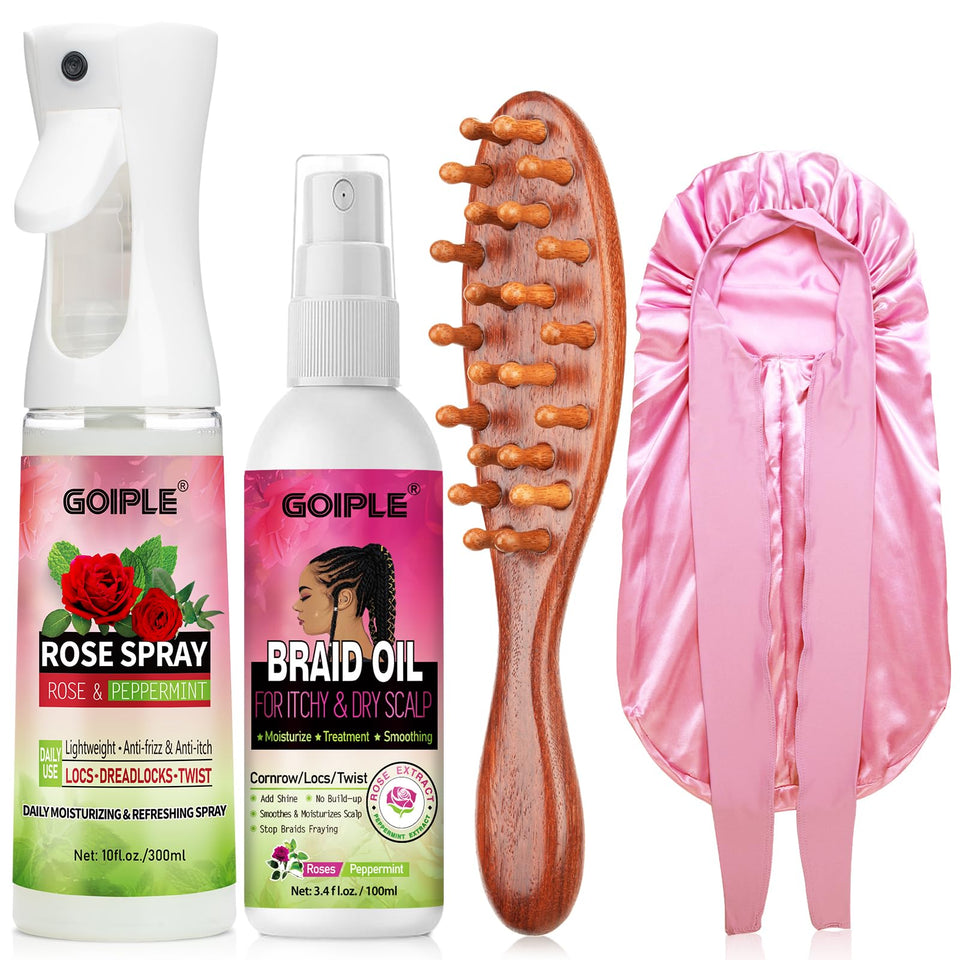 Goiple Rose Water Loc Spray bottle delivering refreshing scalp hydration