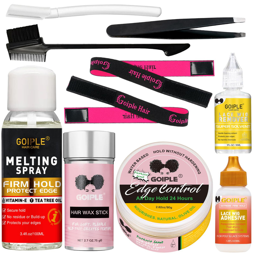 Goiple wig glue adhesive secures front wigs with a natural look.
